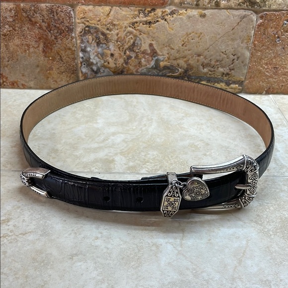 Brighton Women Animal Embossed Leather Belt Western Silver Buckle Black Size M/L - Picture 5 of 16